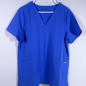 NWT Figs Blue V-Neck Casma 3 Pocket Short Sleeve Scrubs Top Size Large 1091